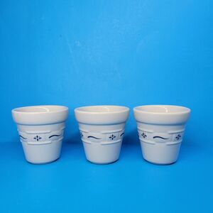 Longaberger Traditions Heritage Green Set OF 3 White Green 3" Flower Pots VGC